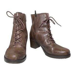 Dansko Ames brown leather lace up side zip heeled booties size 10-10.5 (40)